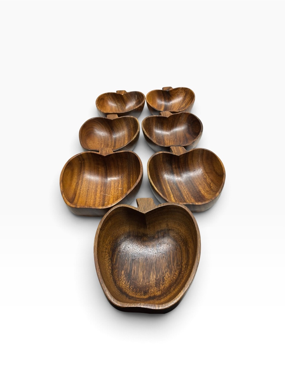 Handcrafted MCM Wooden Apple-Shaped Serving Bowls - Rich Brown